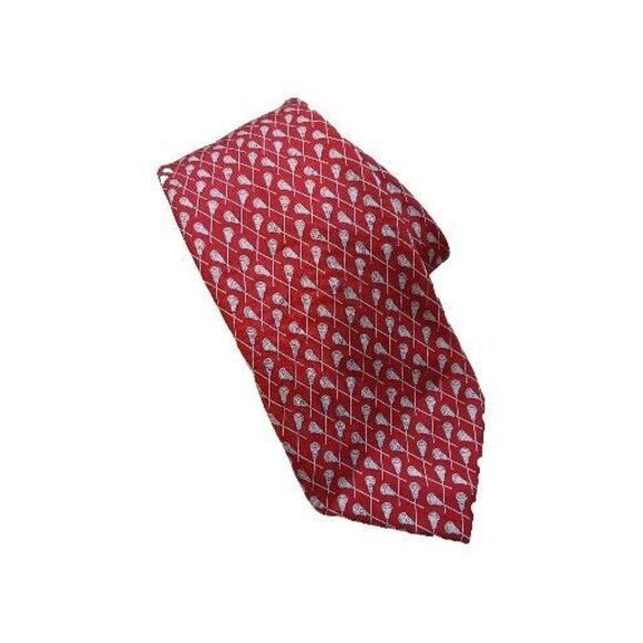 VINEYARD VINES Red Lacrosse Sporty Theme Silk Necktie 60"x3.75" Preppy - Picture 1 of 5